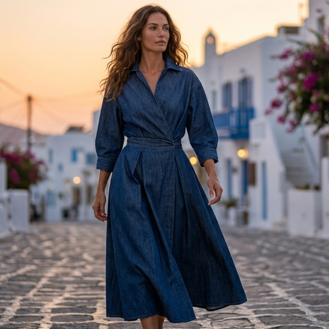 Lana - Κομψό βαμβακερό φόρεμα με γιακά