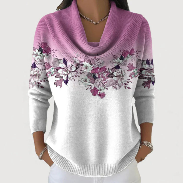 Ιωάννα – Γυναικείο πουλόβερ με λουλουδάτο μοτίβο και χαμηλό λαιμό