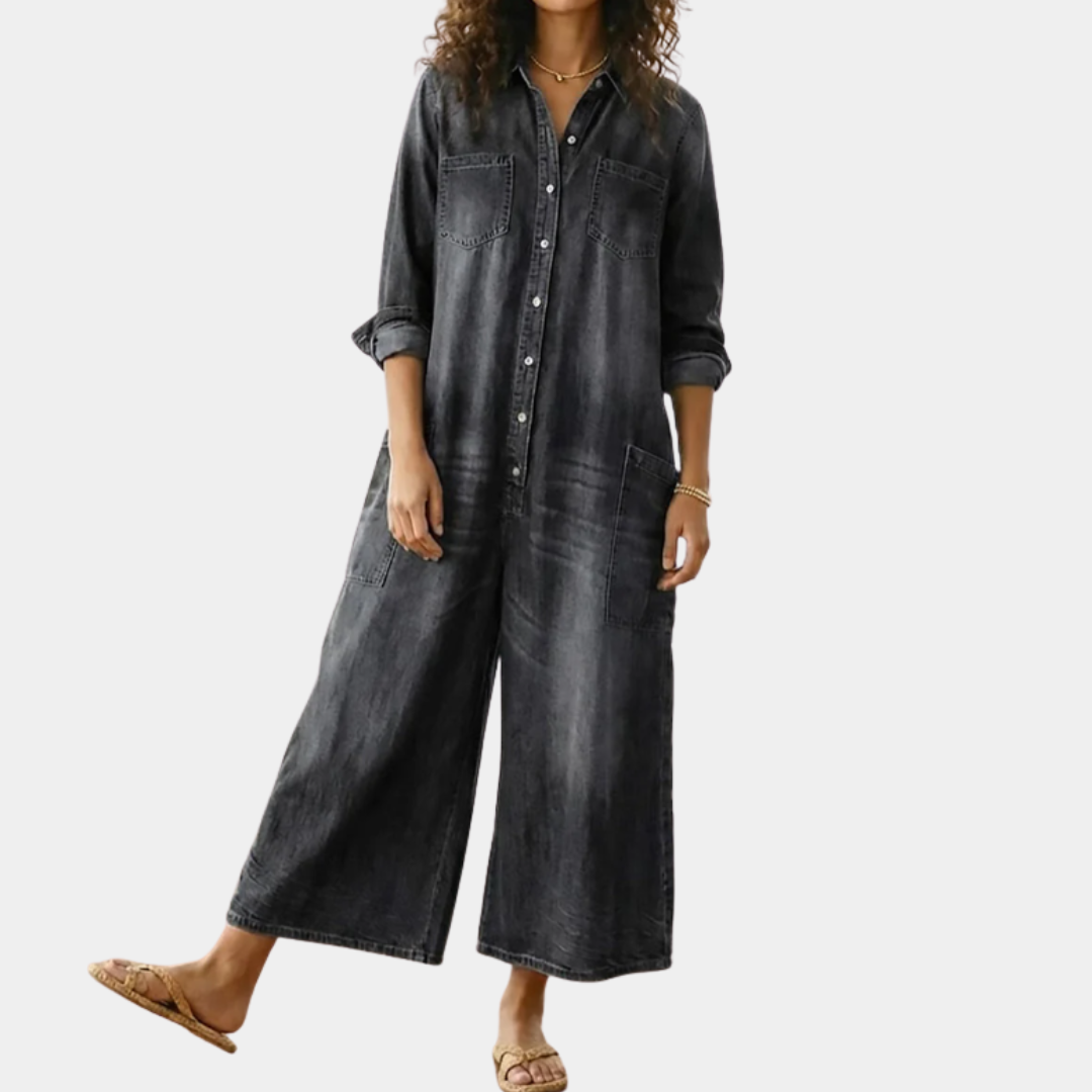 Diana™ | Vintage denim ολόσωμη φόρμα με κουμπιά