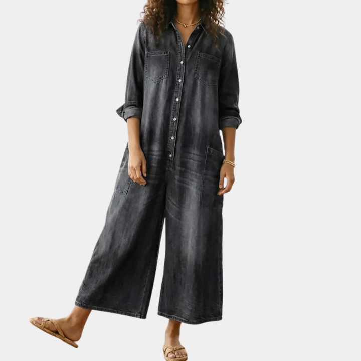 Diana™ | Vintage denim ολόσωμη φόρμα με κουμπιά