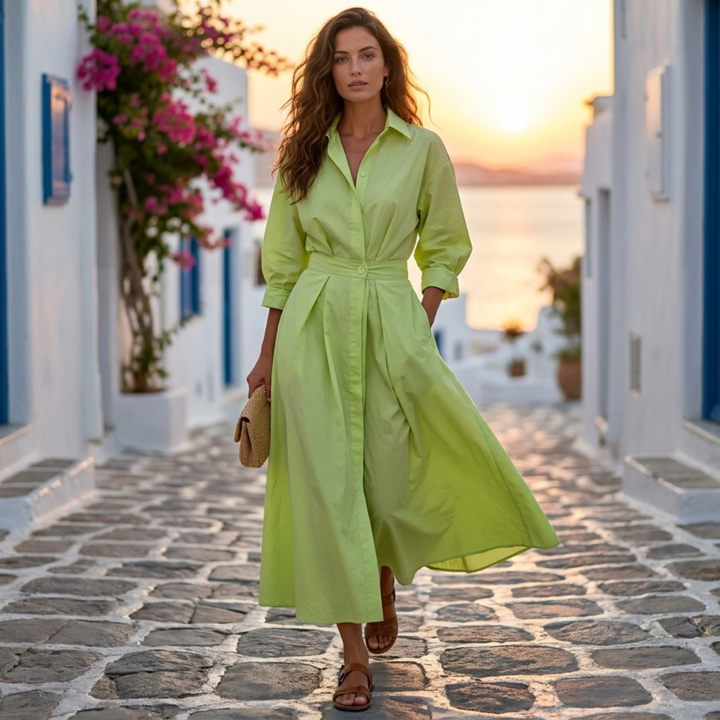 Lana - Κομψό βαμβακερό φόρεμα με γιακά