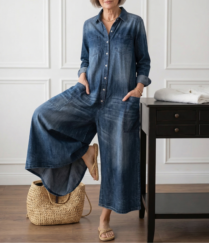 Diana™ | Vintage denim ολόσωμη φόρμα με κουμπιά