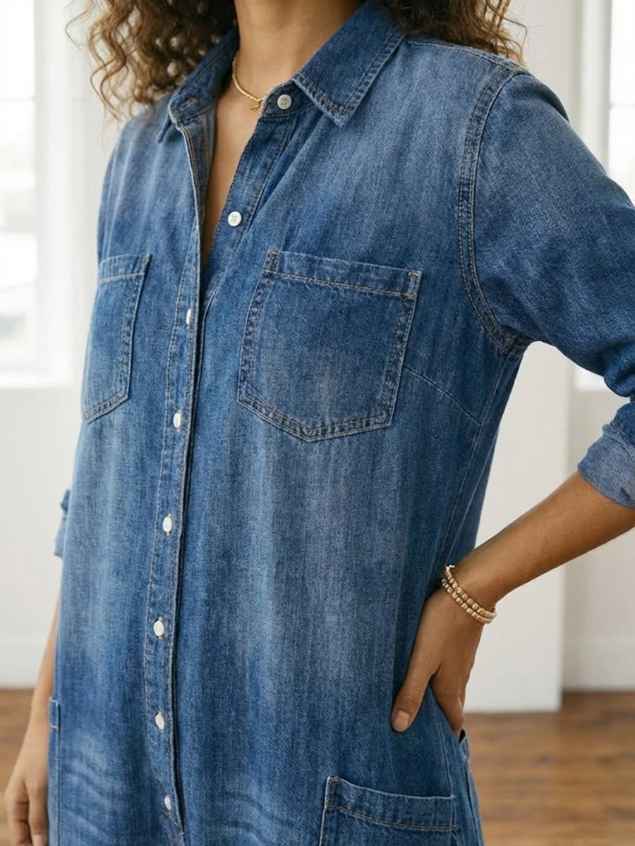 Diana™ | Vintage denim ολόσωμη φόρμα με κουμπιά