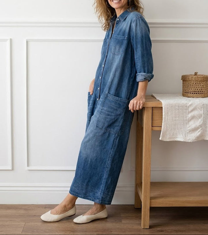 Diana™ | Vintage denim ολόσωμη φόρμα με κουμπιά