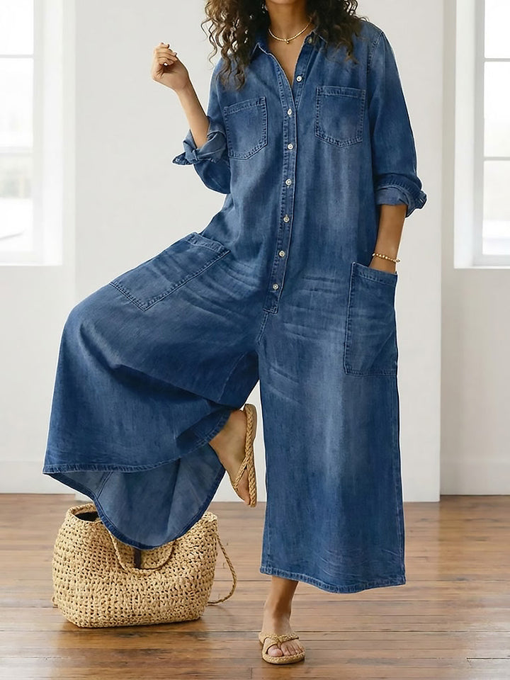 Diana™ | Vintage denim ολόσωμη φόρμα με κουμπιά