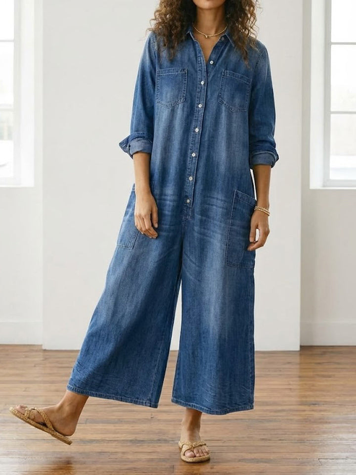 Diana™ | Vintage denim ολόσωμη φόρμα με κουμπιά