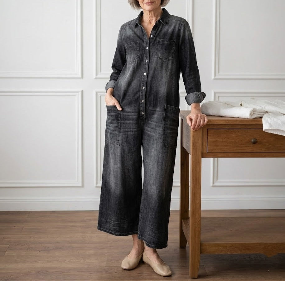 Diana™ | Vintage denim ολόσωμη φόρμα με κουμπιά