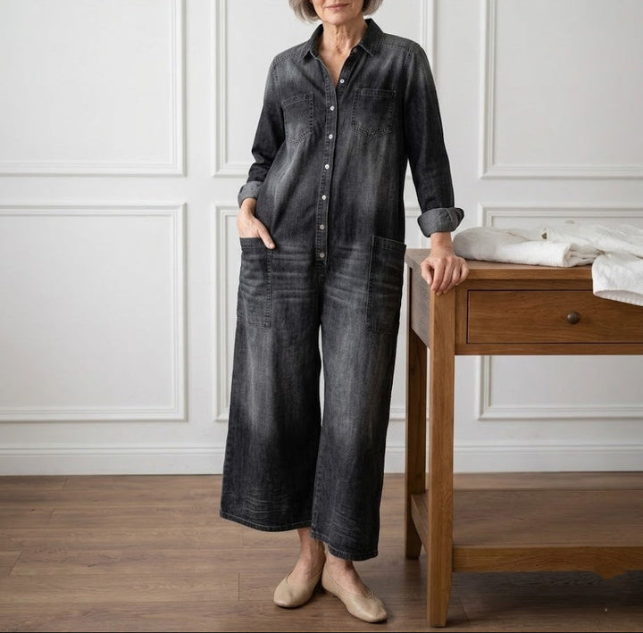 Diana™ | Vintage denim ολόσωμη φόρμα με κουμπιά