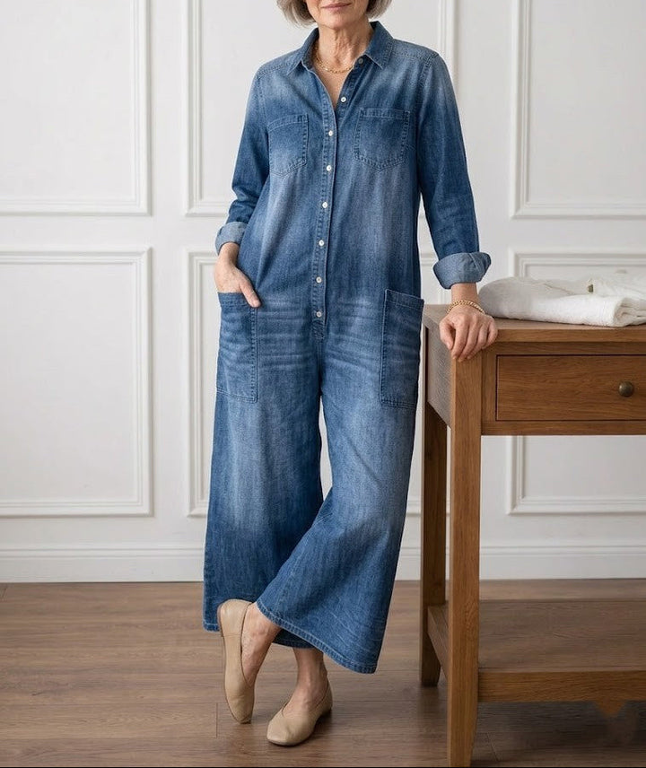 Diana™ | Vintage denim ολόσωμη φόρμα με κουμπιά